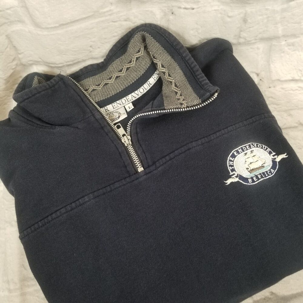 Vtg The Endeavour Replica Ship Mens Large Sweatshirt Half-Zip